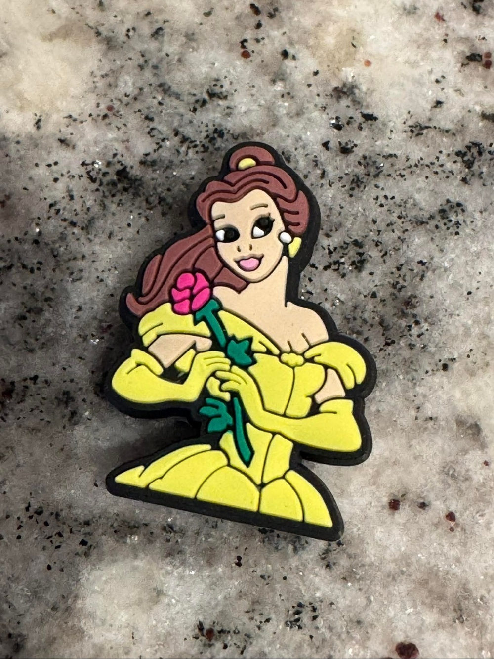 CROCS Yellow Princess Character Jibbitz with Pink Rose